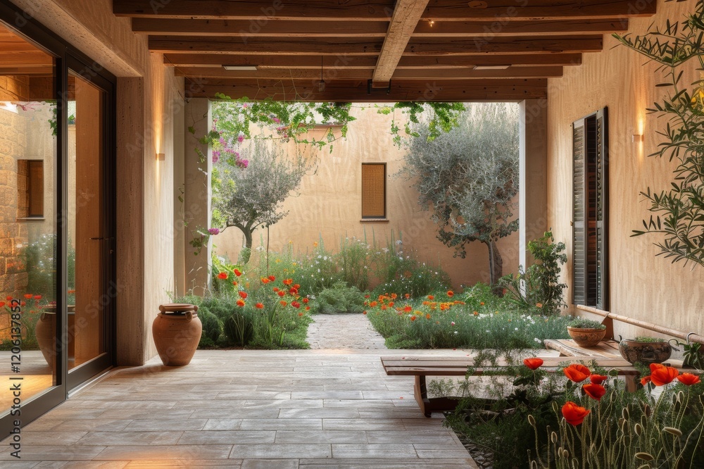 Naklejka premium Serene Tuscany Courtyard in Italian Style