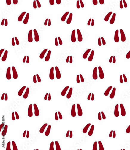dark red and white seamless pattern of sheep hoof prints silhouette. Equine footprints. Vector isolated on transparent background. Print, textile, wrapping paper