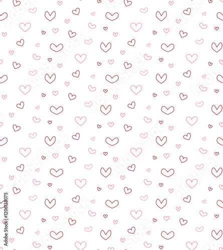 Seamless pattern with hand drawn pink hearts. Vector Background for textile, wrapping paper, fashions, illustrations.
