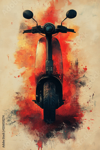 Red Scooter Artistic Digital Painting Front View