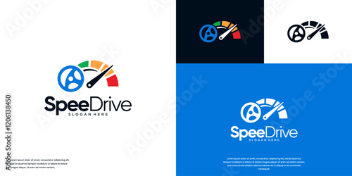 automotive speed adjustment logo, steering wheel, modern technology, graphic design inspiration.