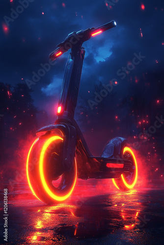 Futuristic Electric Scooter Glowing Wheels Night Ride