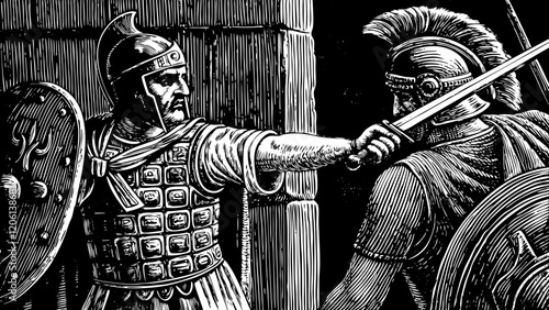 An Illustrative Battle of Roman Soldiers in Combat