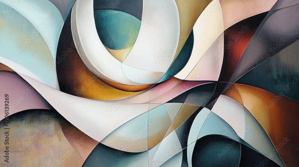 Abstract artwork featuring softly blended geometric shapes, flowing lines, and curved forms creates a modern aesthetic Abstract artwork featuring softly blended geometric shapes, flowing lines, and curved forms creates a modern aesthetic