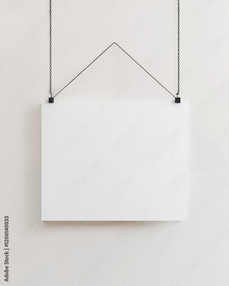 Blank hanging sign on a wall waiting for a message or decoration in a minimalist setting Blank hanging sign on a wall waiting for a message or decoration in a minimalist setting