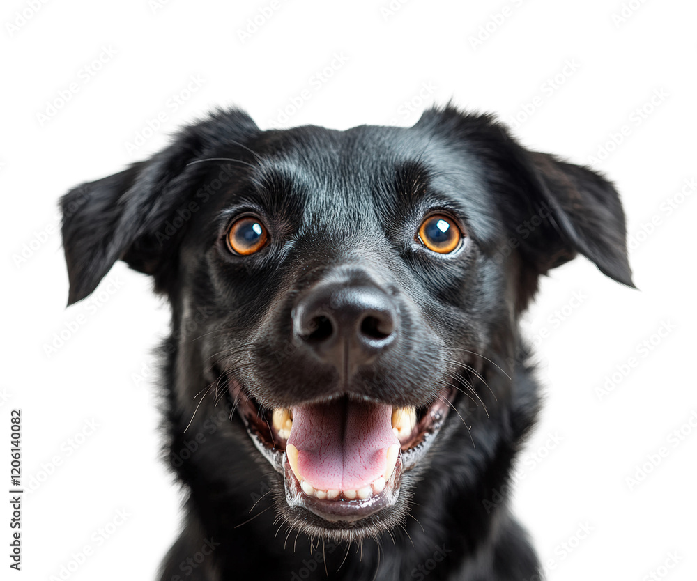 Happy black dog with bright eyes and a big smile isolated on transparent background Happy black dog with bright eyes and a big smile isolated on transparent background