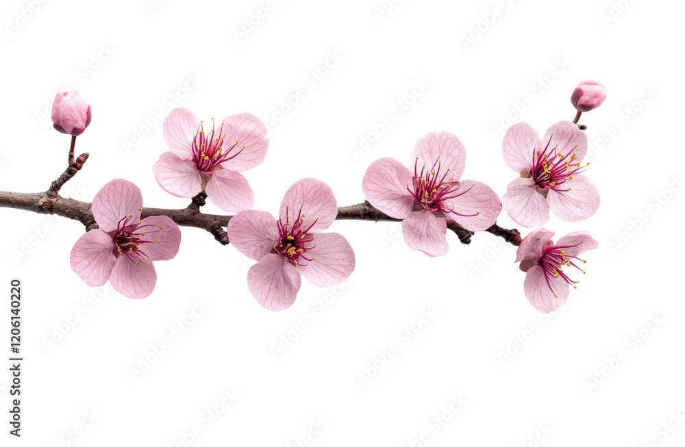 Delicate cherry blossom branch in full bloom showcasing vibrant pink flowers isolated on transparent background Delicate cherry blossom branch in full bloom showcasing vibrant pink flowers isolated on transparent background