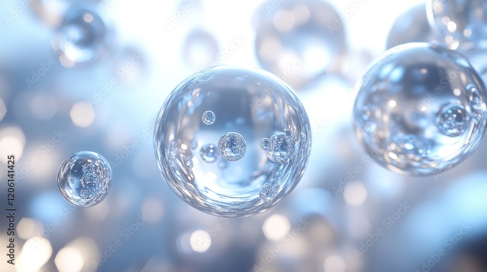 Ethereal Translucent Spheres Floating in Blue Light: Abstract Serenity Ethereal Translucent Spheres Floating in Blue Light: Abstract Serenity