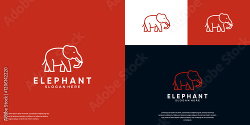 big elephant walking logo, modern line art style, wildlife, vector template illustration.