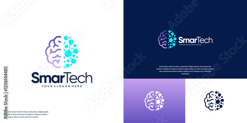 Modern connection network, with the concept of smart human brain, molecular circuit, vector design illustration.