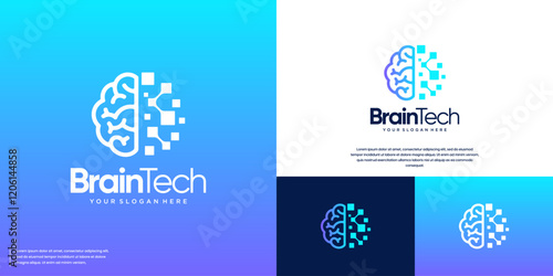 abstract human brain logo with the concept of future technology, science, education, vector graphic design.