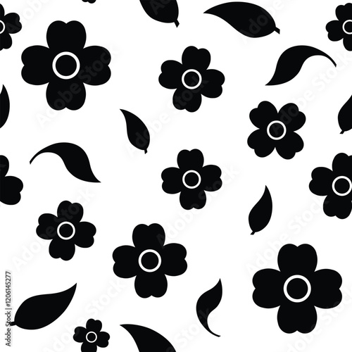 Black floral seamless pattern. Black and white seamless floral pattern with flower silhouette vector.