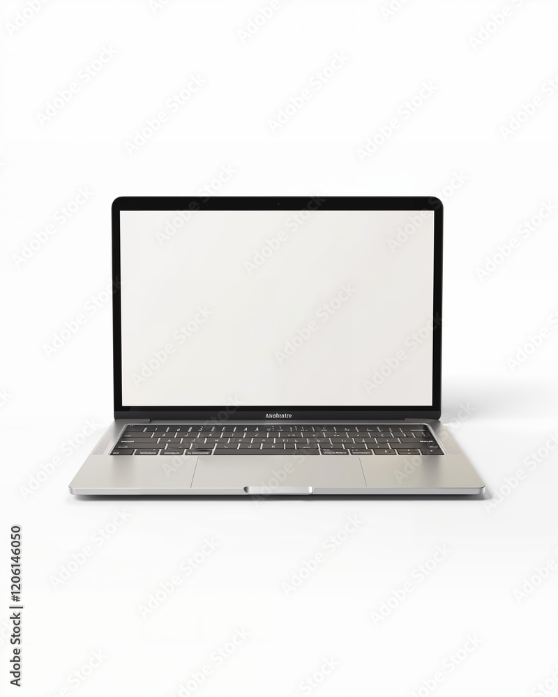 Fototapeta premium Modern laptop with a blank screen placed on a clean table for design and productivity in a bright workspace environment