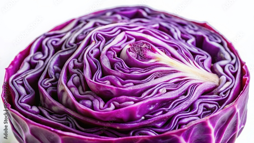 Macro Close-up of Fresh Purple Cabbage on White Background - Vibrant Vegetable Texture Macro Close-up of Fresh Purple Cabbage on White Background - Vibrant Vegetable Texture