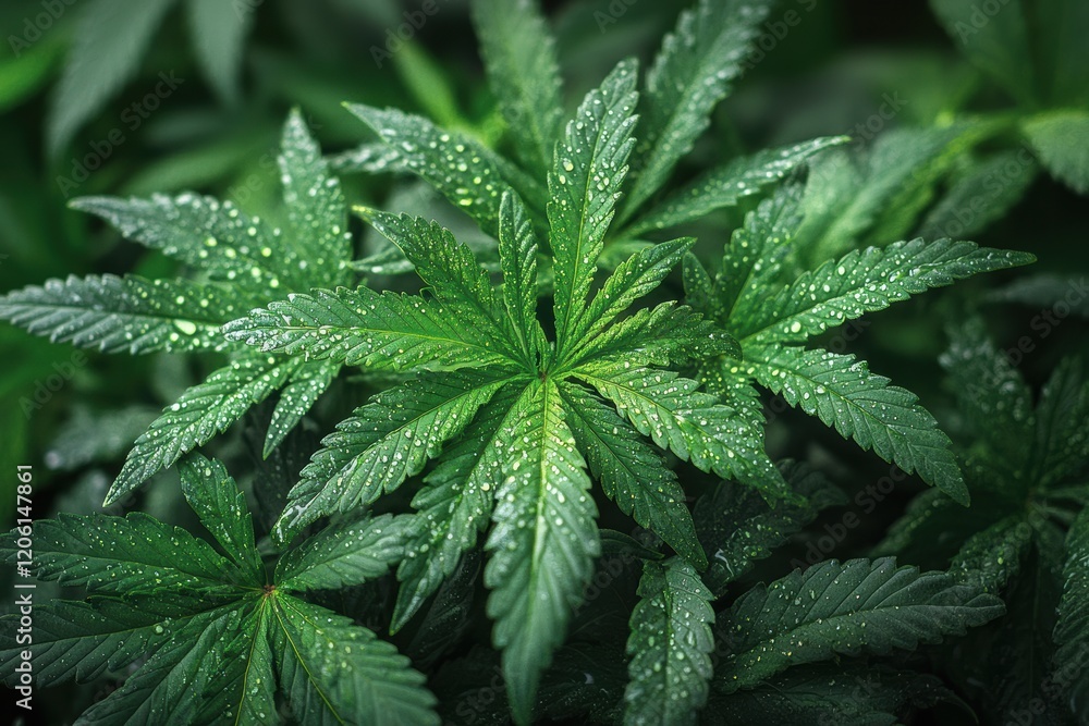 Cannabis Leaf with Water Droplets Cannabis Leaf with Water Droplets