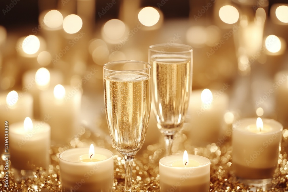 Festive Sparkling Wine and Candles: A Luxurious Celebration Festive Sparkling Wine and Candles: A Luxurious Celebration