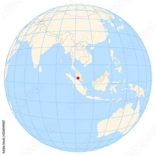 Photography Map showing the location of the city Kuala Lumpur in Malaysia (South-Eastern Asia) on the earth globe