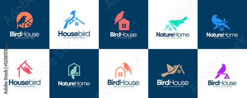 house and bird logo collection, construction, architecture, design vector illustration.
