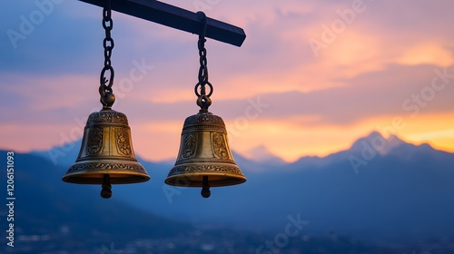 Wallpaper Mural Ornate bells hang against a vibrant sunset sky Torontodigital.ca