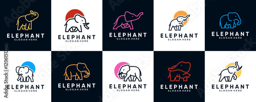 elephant icon set with line art style, power, elegant, friendly, graphic design template. photo