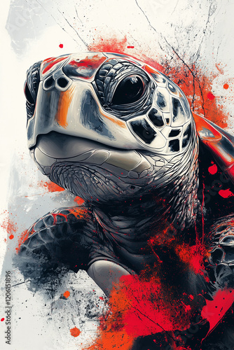 Abstract Artistic Portrait of a Sea Turtle