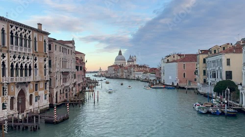 Scenic View of Venice Grand Canal with Historic Architecture and Boats at Sunset