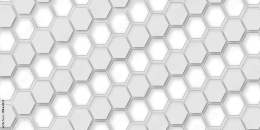 Naklejka premium Abstract white and grey hexagon technology geometric pattern concept white background. Use for template, wallpaper, website vector&nbsp;illustration.