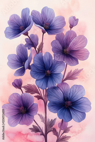 Wallpaper Mural Delicate Purple Flowers Watercolor Painting Botanical Art Torontodigital.ca