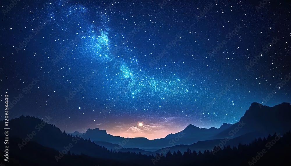 Starry night sky with the Milky Way, a vast expanse of stars in an open field. The view is from ground level, looking up at the starry sky. Starry night sky with the Milky Way, a vast expanse of stars in an open field. The view is from ground level, looking up at the starry sky.