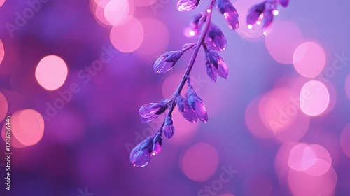 Purple Flower Branch Bokeh Background Delicate Spring Floral Nature Photography Artistic Image Vibrant Color Palette Soft Focus Romantic Mood Beautiful Blossom 
