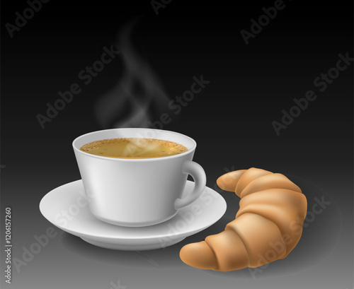 Realistic coffee and croissant