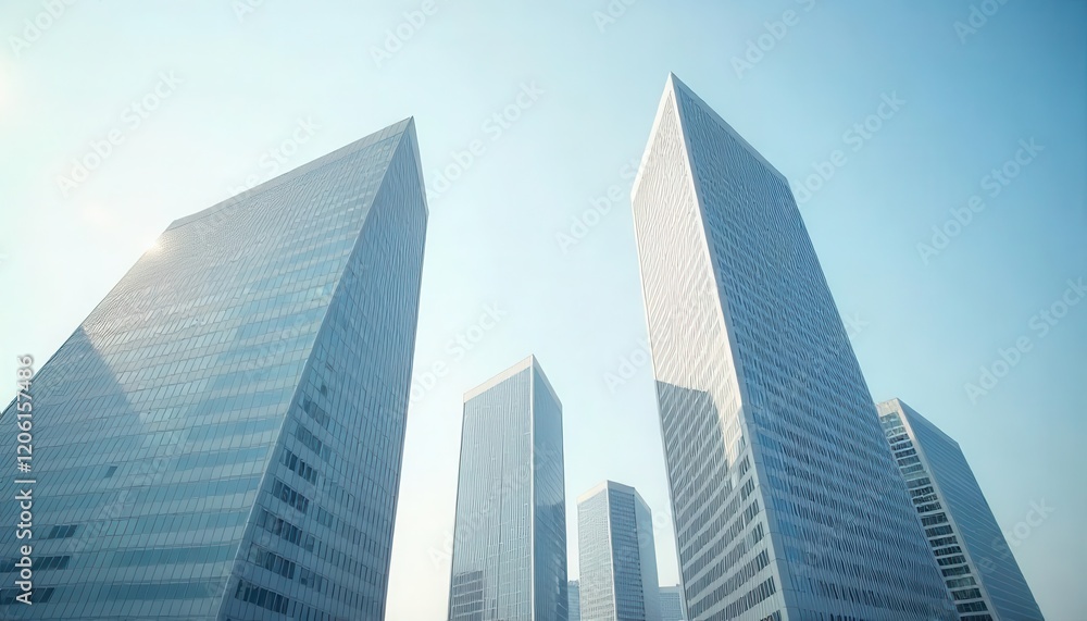 Modern skyscrapers soaring high urban setting architectural photography clear sky aerial perspective innovative design Modern skyscrapers soaring high urban setting architectural photography clear sky aerial perspective innovative design