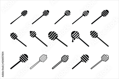 Honey dipper stick with dripping honey vector, Honey stick silhouette, vector illustration isolated design  
