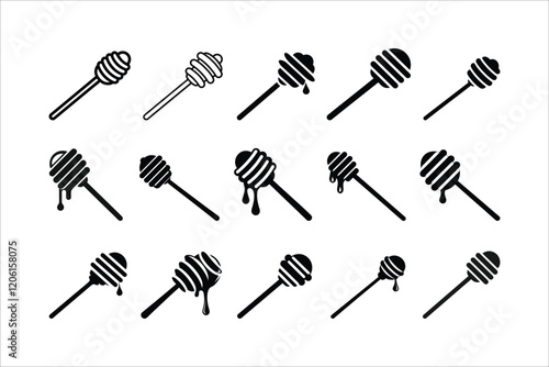 Honey dipper stick with dripping honey vector, Honey stick silhouette, vector illustration isolated design  
