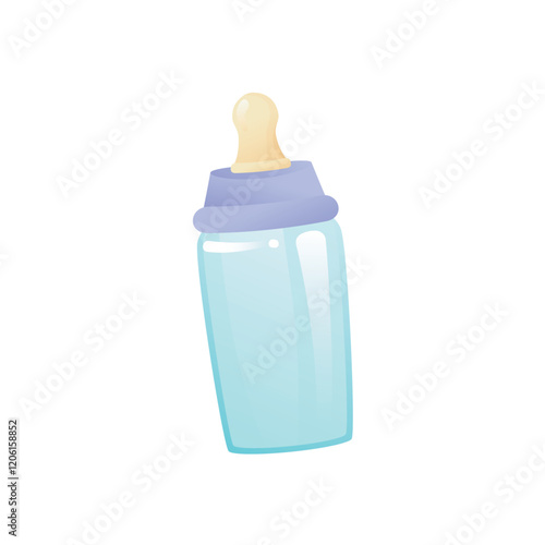 Milk bottle with pacifier in flat design. Newborn baby feeding accessory. Vector illustration isolated.
