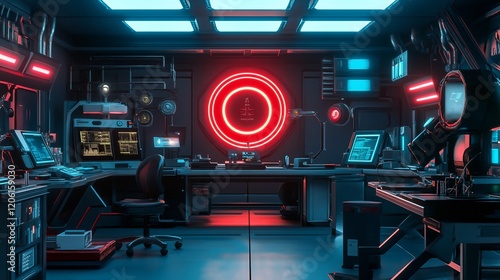 Wallpaper Mural Futuristic Laboratory: Neon Lights Illuminate Advanced Technology Torontodigital.ca