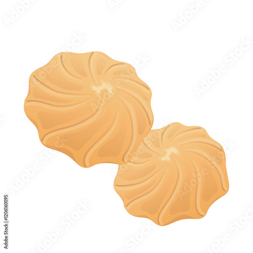 Shortbread cookies in flat design. Crunchy biscuit dessert with swirls. Vector illustration isolated.