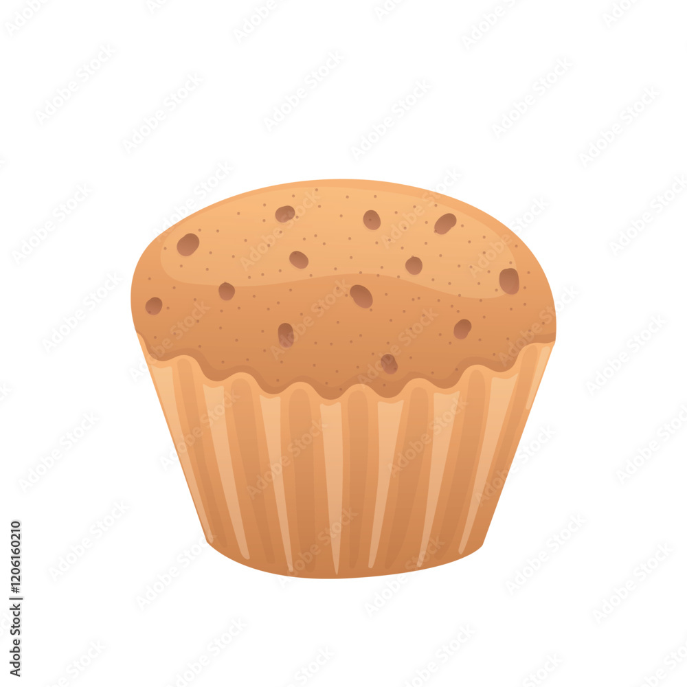 Cupcake in flat design. Sweet brown muffin in cup with chocolate chips. Vector illustration isolated. Cupcake in flat design. Sweet brown muffin in cup with chocolate chips. Vector illustration isolated.