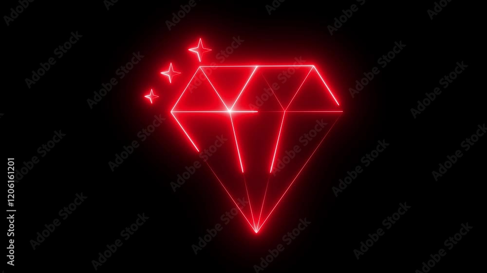 Neon Glow Diamond Icon red color animation on black background - Perfect for Modern Interfaces, diamond stone icon with a glowing neon effect on black background. Neon Glow Diamond Icon red color animation on black background - Perfect for Modern Interfaces, diamond stone icon with a glowing neon effect on black background.