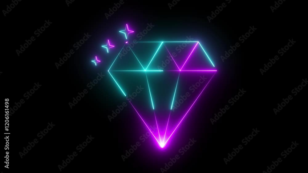 Neon Glow Diamond Icon purple cyan color animation on black background - Perfect for Modern Interfaces, diamond stone icon with a glowing neon effect on black background. Neon Glow Diamond Icon purple cyan color animation on black background - Perfect for Modern Interfaces, diamond stone icon with a glowing neon effect on black background.