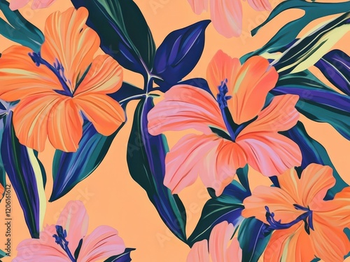 A stylish and fresh tropical vibe with pink and orange hues.
