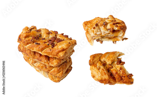 Canvas-taulu Maple Pecan Puff Pastry Isolated, Danish Plaits Pastries with Maple Syrup and Pe