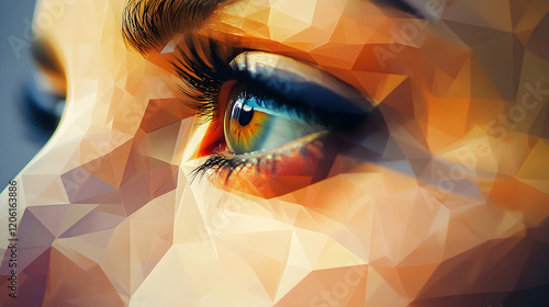 Abstract minimalistic close-up of human eyes and polygonal patterns for contemporary design