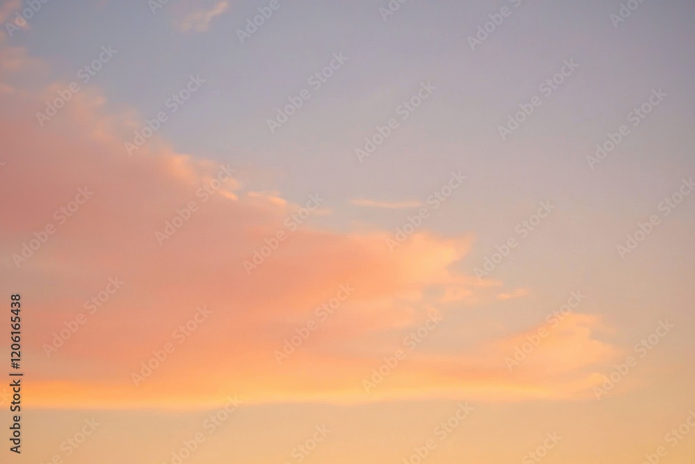 Naklejka premium Sunset Gradient: A sky transitioning from deep orange to soft pink, with the horizon fading into a calm, dusky blue