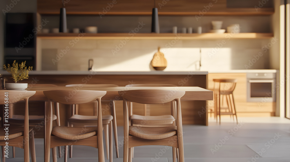 Kitchen with elegant wooden details and soft lighting. Kitchen with elegant wooden details and soft lighting.