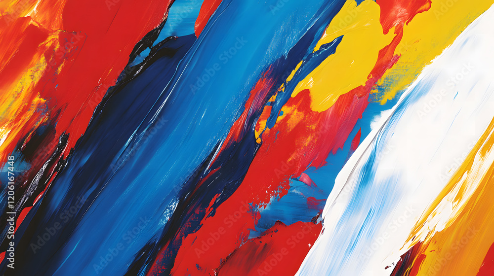 Expressive mix of red, blue, and white in a bold artwork. Expressive mix of red, blue, and white in a bold artwork.