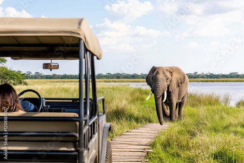 Encountering a majestic African elephant during a safari in Botswana, showcasing wildlife in its natural habitat photo