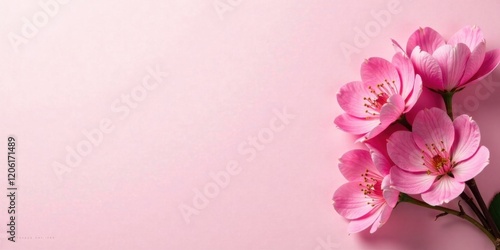 Delicate Pink Blossoms Arranged on a Soft Pink Background, Ideal for a Feminine Design or Greeting Card
