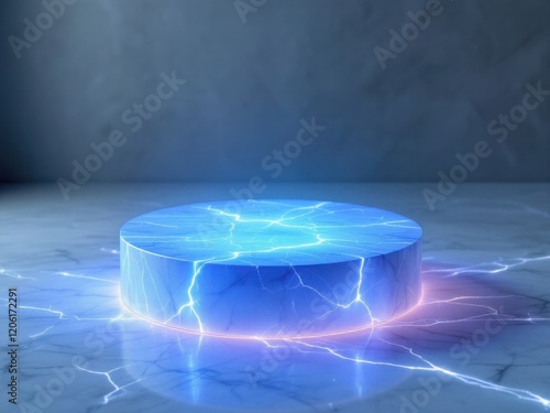 Electric Blue Energy Disk on Marble Background