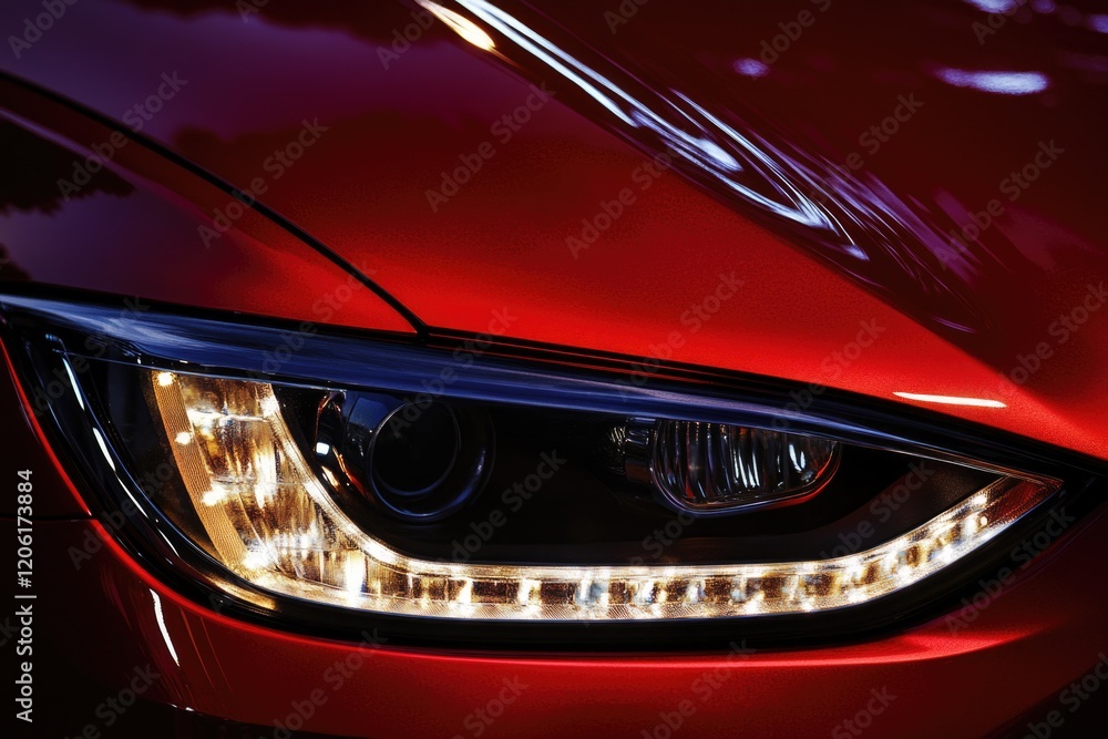 A close-up shot of a car's headlight, ideal for use in automotive or transportation-related contexts A close-up shot of a car's headlight, ideal for use in automotive or transportation-related contexts